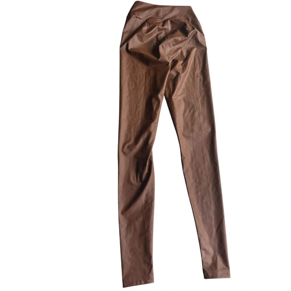 Aerie Offline Luxe Faux Leather Leggings Light Brown NWT - Picture 3 of 6